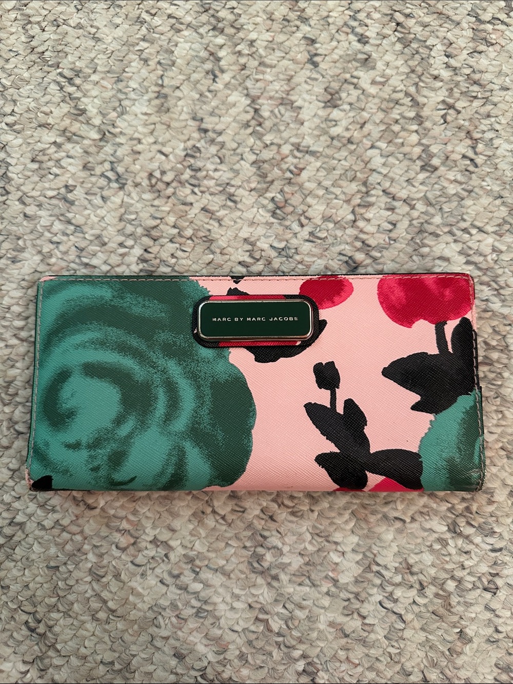 Marc by Marc Jacobs Pink Floral Print Wallet with Green Accents great condition
